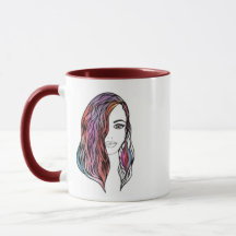 Garota de Arte de Linha Caprichosa Cabelo Aquarela