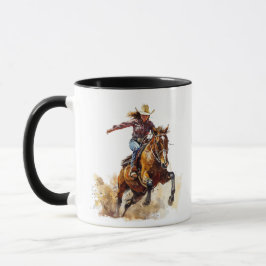 Caneca Garota de corrida e cavalo em competição.