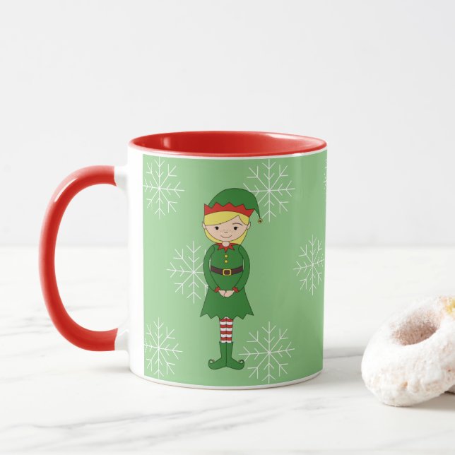 Caneca Garota Elfa illusima Natal Flocos de Neve Verde Cl (Com Donut)