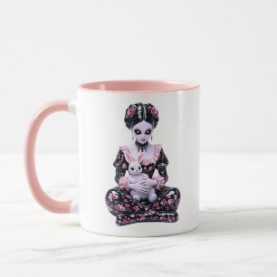 Caneca Garota Gótica Cute Bunny Floral Rosa