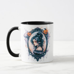 Caneca Garota Gótica no Espelho Vitoriano de Halloween
