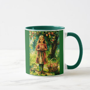 Caneca Garota jovem em pomar de maçã