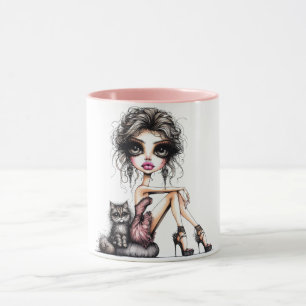 Caneca Garota Whimsso Olhos Grandes Com Gato