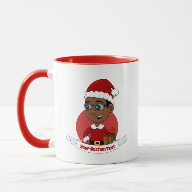 Caneca Garoto de Natal Afro-Americano bonito com óculos (Esquerda)