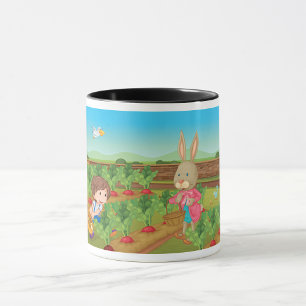 Caneca Garoto E Coelho Pegando Veggies Mug