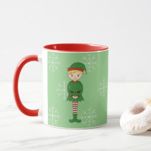 Caneca Garoto Elfo illusima Natal Flocos de Neve Verde Cl