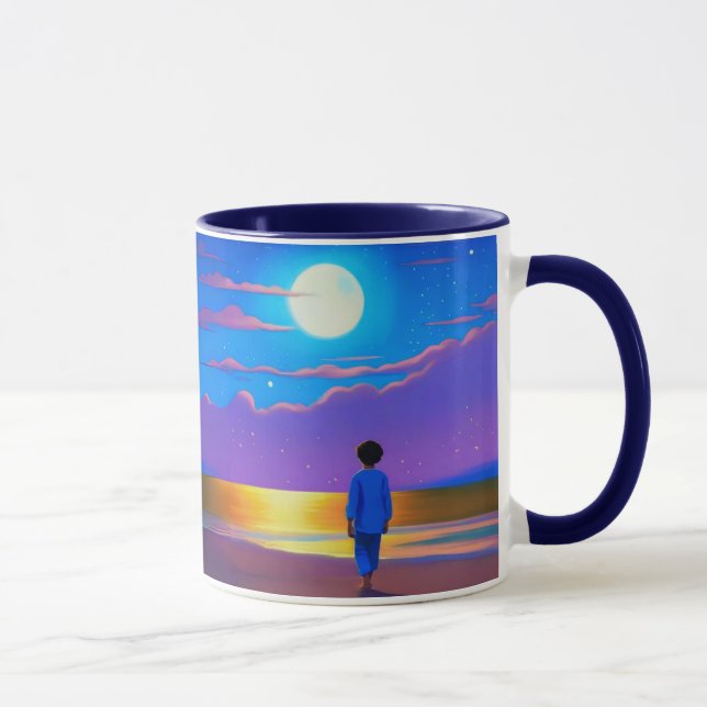 Caneca Garoto na praia, olhando na lua (Direita)