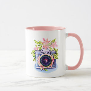 Caneca Garrafa de água floral de câmera antiga