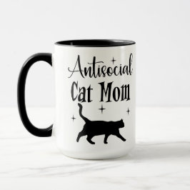 Caneca Gata Antissocial Mãe Gata Preta Estrelas Engraçado