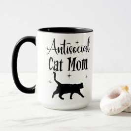 Caneca Gata Antissocial Mãe Gata Preta Estrelas Engraçado