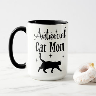 Caneca Gata Antissocial Mãe Gata Preta Estrelas Engraçado