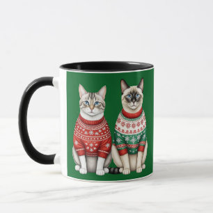 Caneca Gata de Natal, Tabby e Gatos Siameses