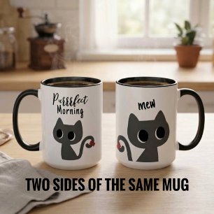 Caneca Gata Preta Engraçada Manhã Perfeita Gatinho