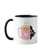 Caneca Gata Preta Espiando Coração Rosa Amante de 