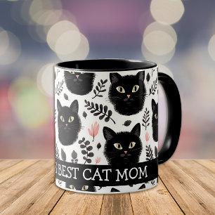 Caneca Gatas Pretas Boho e Mãe de Gato Folhas