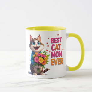 Caneca Gatinha Mãe Adorável com Corações de Flor 🐱