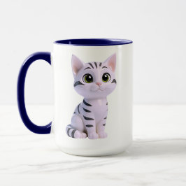 Caneca Gatinho Adorável com Listras Brancas