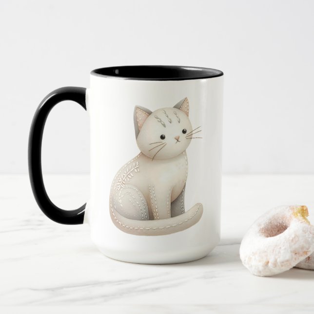 Caneca Gatinho Bordado Boho Cat Mug (Com Donut)