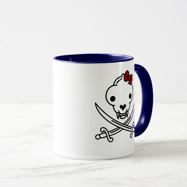 Caneca Gatinho branco preto engraçado Ossos do crânio Pir (Frente Esquerda)