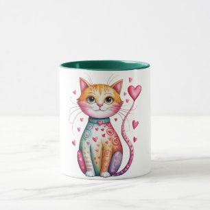 Caneca Gatinho caprichoso e comovente com corações