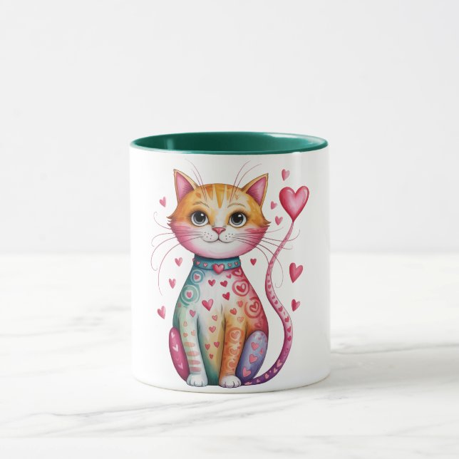 Caneca Gatinho caprichoso e comovente com corações (Centro)
