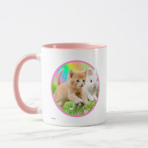 Caneca Gatinho & coelho com arco-íris