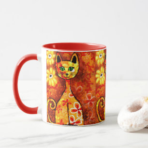 Caneca Gatinho De Gato Quimológico Retro Laranja Amarelo