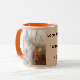 Caneca Gatinho Fofo Foto Personalizada 3º Aniversário