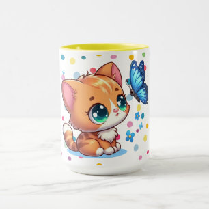 Caneca Gatinho/gato fofo & borboleta 