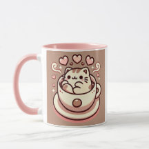 Gatinho Gato Inteiro e Café-Cute Kawaii em Teacup
