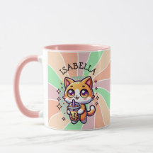 Gatinho Kawaii Bonito com Chá de Bolha Personaliza