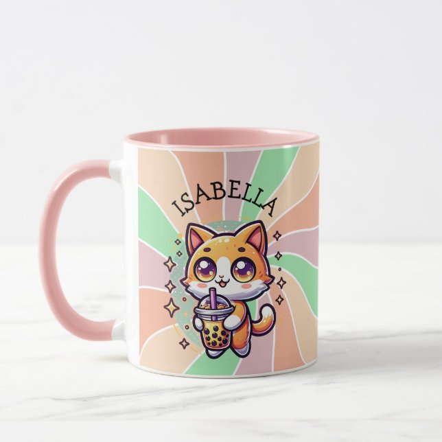 Caneca Gatinho Kawaii Bonito com Chá de Bolha Personaliza (Esquerda)