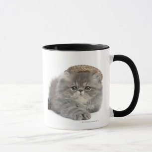 Caneca Gatinho persa (2 meses velho) que veste uma palha