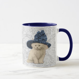 Caneca Gatinho Ultra Cute Vintage Vintage Hat Mug Damask