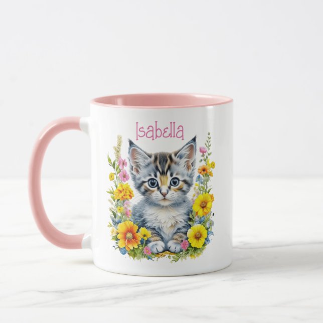 Caneca Gatinhos e Flores de Cinza Personalizados (Esquerda)