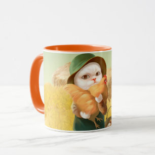 Caneca Gato Adorável com Hen na Fazenda
