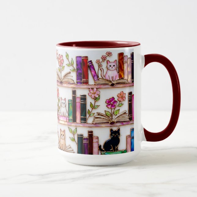 Caneca Gato Amante de Livros Presente Prateleira d (Direita)