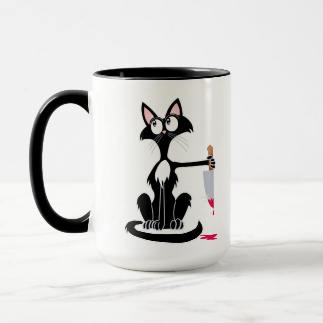 Caneca Gato assassino com uma faca sangrenta. (Esquerda)