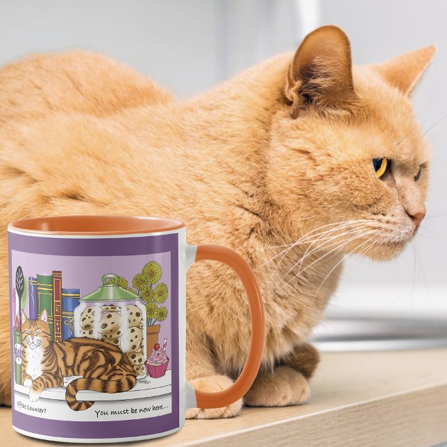 Caneca Gato Atrevido Laranja Tabby no Balcão da Cozinha E (Criador carregado)