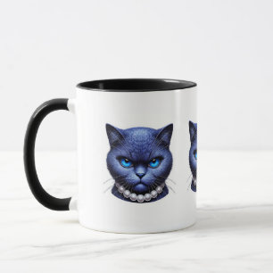 Caneca Gato Azul Irritado em Pérolas Víblias Moody Electi