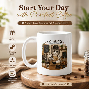 Caneca Gato Barista Amante de Café Fofo Gato F