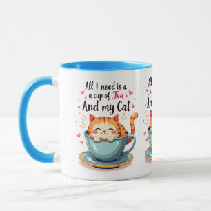 Caneca Gato bonito em Teacup Kawaii Cozy Art
