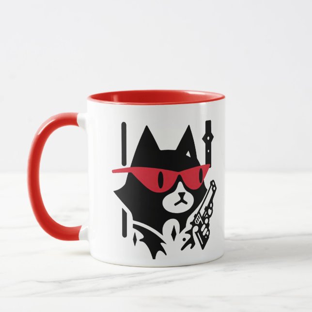 Caneca Gato bonito segurando uma arma (Esquerda)