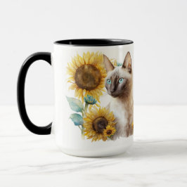 CANECA GATO BONITO SIAMESSO COM FULORES AMARELOS