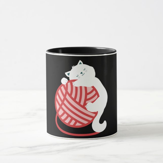 Caneca Gato branco-cúmulo com bola de fios (Centro)
