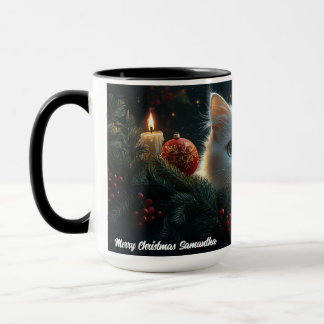 Caneca Gato Branco dá palmada de Natal para mamãe, Pai