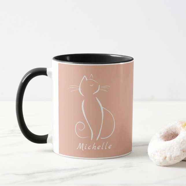 Caneca Gato Branco Minimizado A Rosa Adicionar Nome Mug (Com Donut)