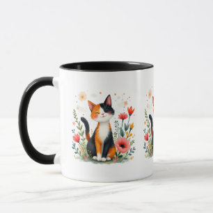 Caneca Gato Calico sorridente no Jardim Sangrento
