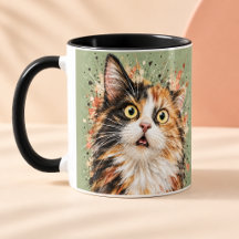Gato Calico Surpreso Engraçado Arte Aquarela