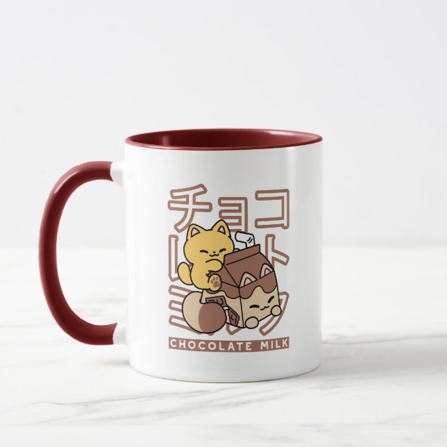 Caneca Gato Cinto Trilho Chocolate Leite Cartonagem Kawai (Esquerda)